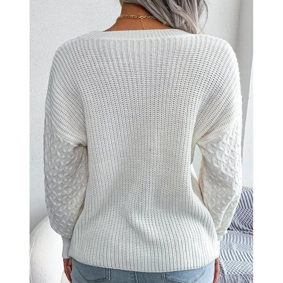 Women's Honeycomb Long Sleeve Sweater Lightweight Crew Neck Knit Pullover - Picture 4 of 7